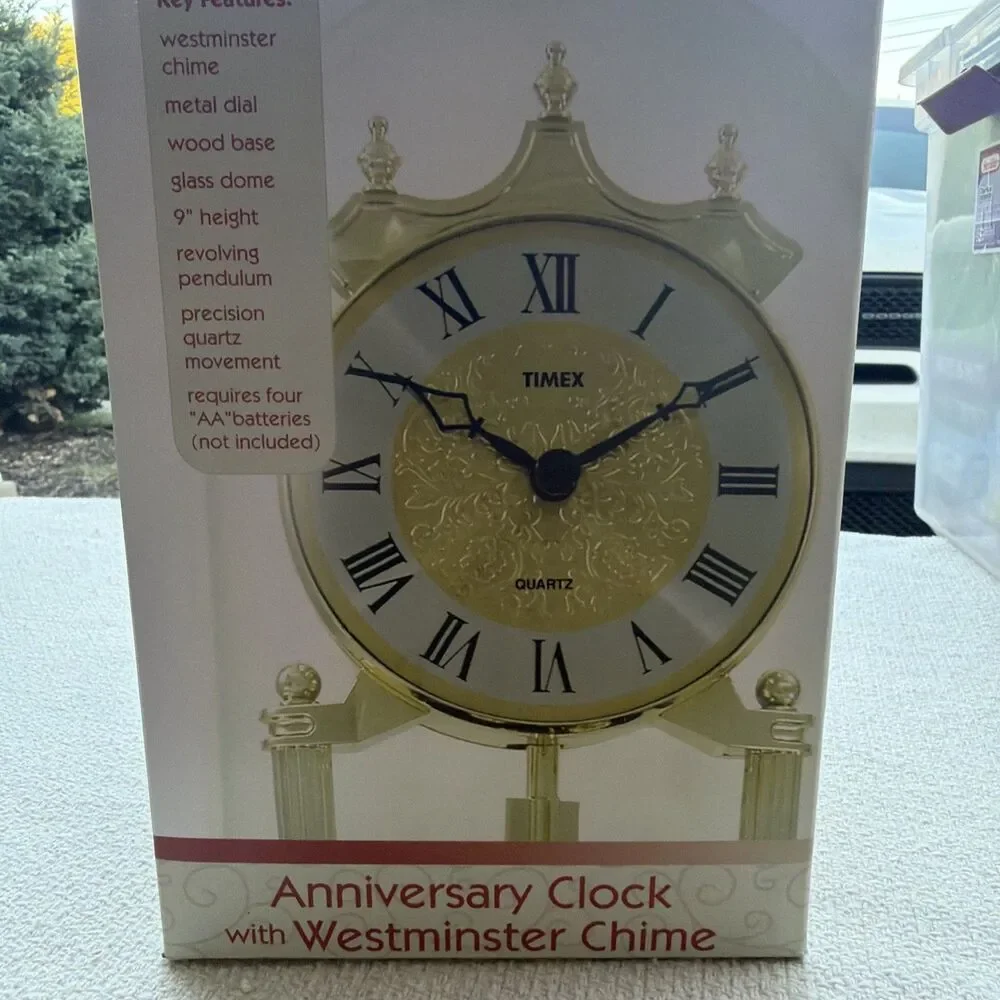 Timex Anniversary Clock Westminster Chime Glass Dome Pendulum New Open Box